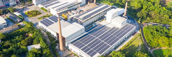 Panneaux solaires sur le toit d'une usine