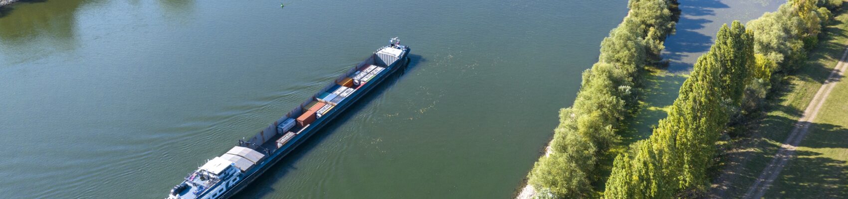 Industrial ship on river - aerial view